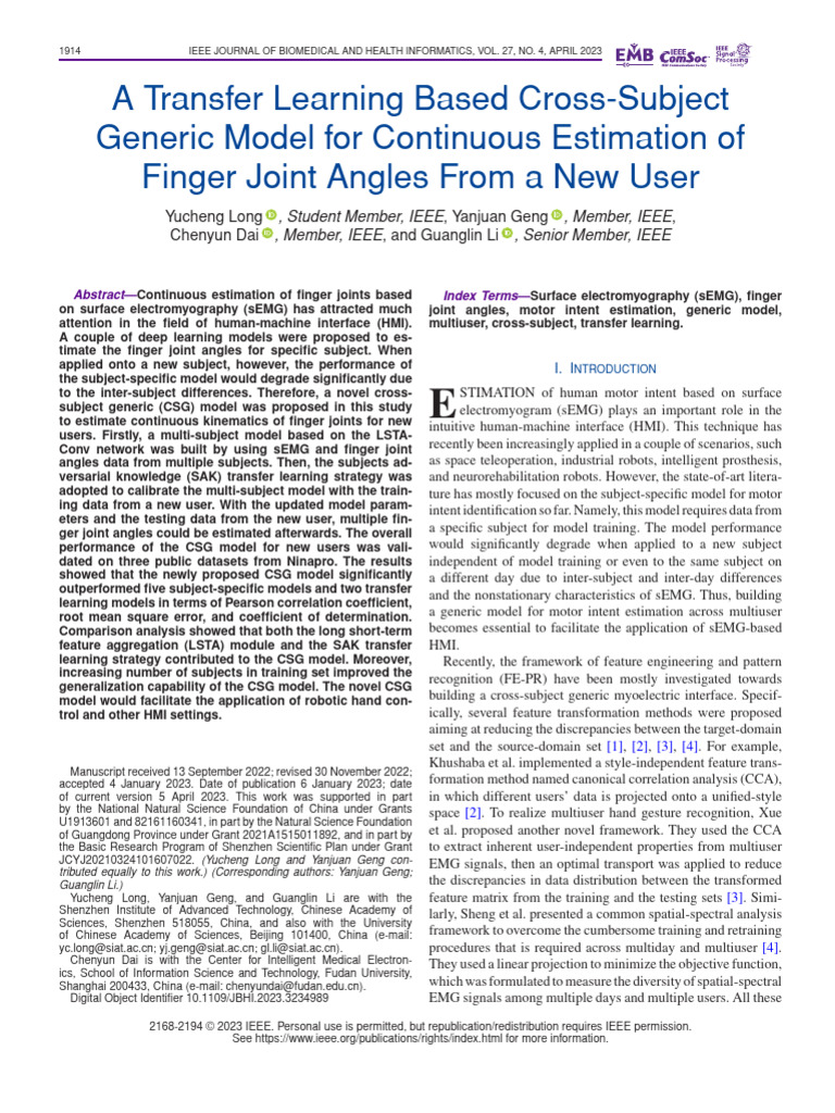 A Transfer Learning Based Cross-Subject Generic Model For Continuous ...