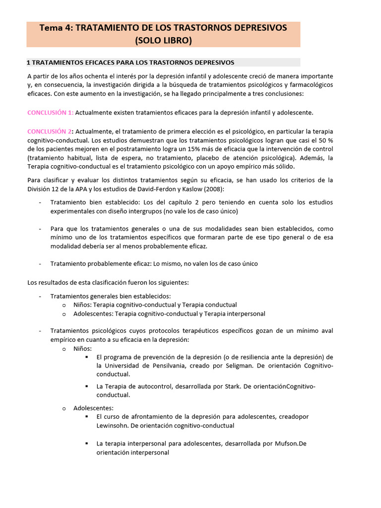 Tema 4 | PDF | Terapia de conducta cognitiva | Trastorno depresivo mayor