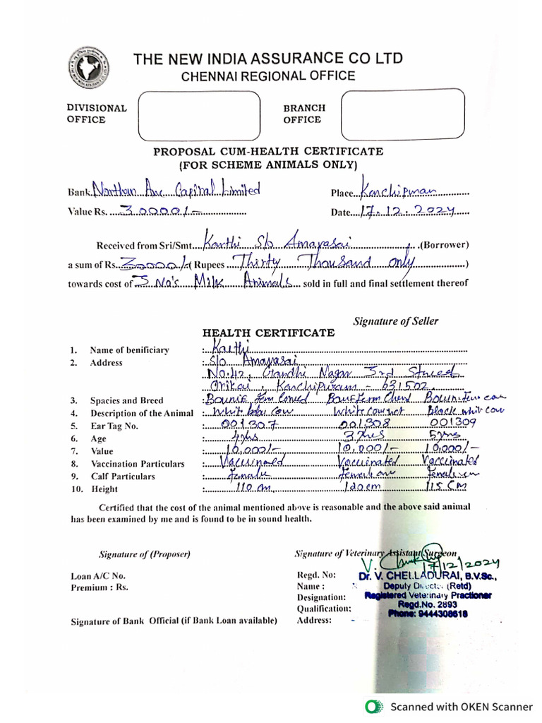 Ammavasai Karthi Cow Insurance | PDF
