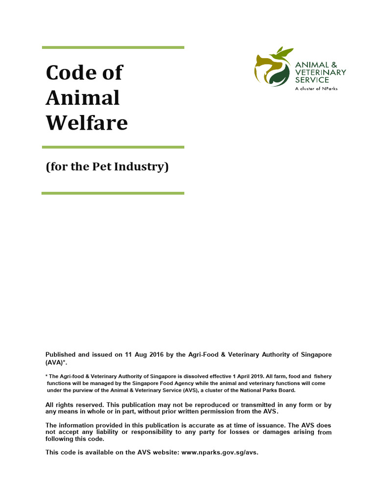 AVS Code of Animal Welfare for Pets | PDF | Animal Welfare | Pet