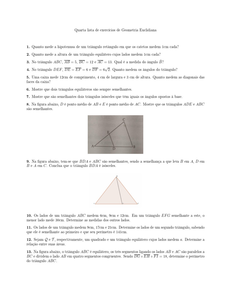 Geometria Euclidiana Lista4 | PDF | Triângulo | Matemática