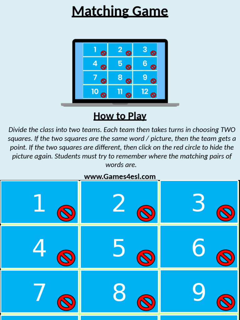 Classroom Matching Game Instructions | PDF