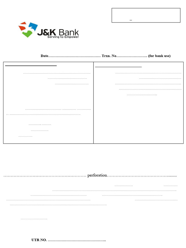 J&K Bank NEFT/RTGS Application Form | PDF | Personal Finance | Payments