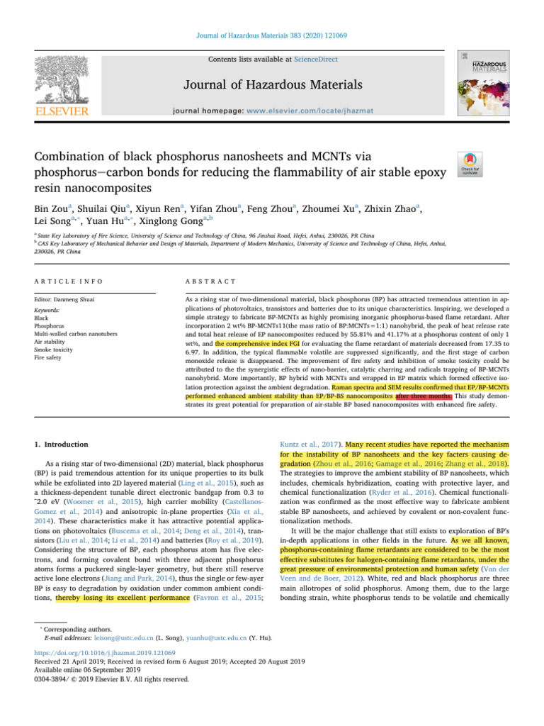 Combination of Black Phosphorus Nanosheets and MCNTs Via | PDF ...