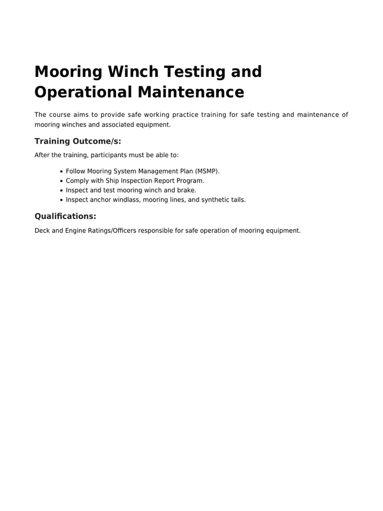 Mooring Winch Testing & Maintenance Course | PDF
