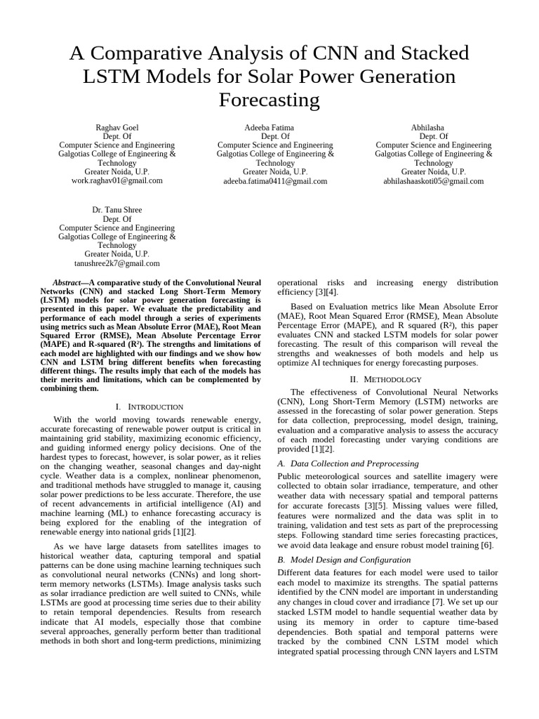 CNN vs LSTM for Solar Power Forecasting | PDF | Forecasting | Machine ...