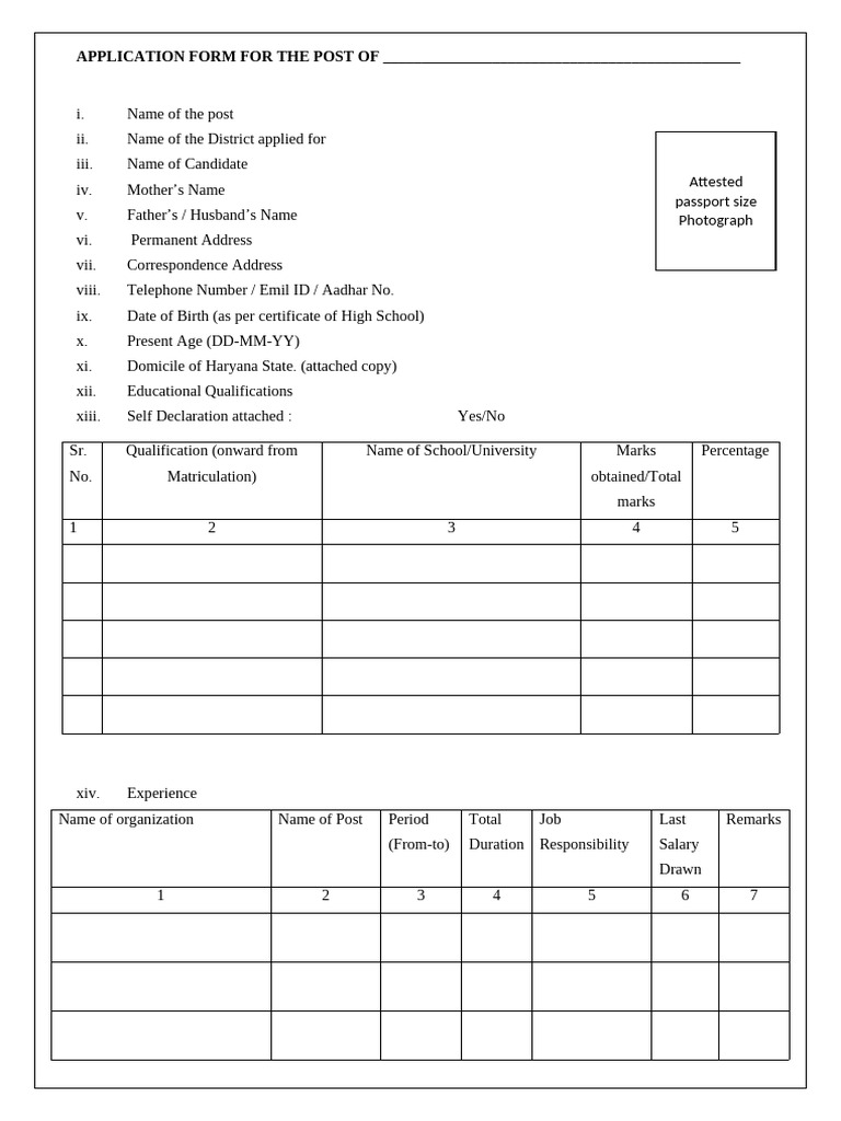 Application Form For The Post of | PDF | Government And Personhood ...