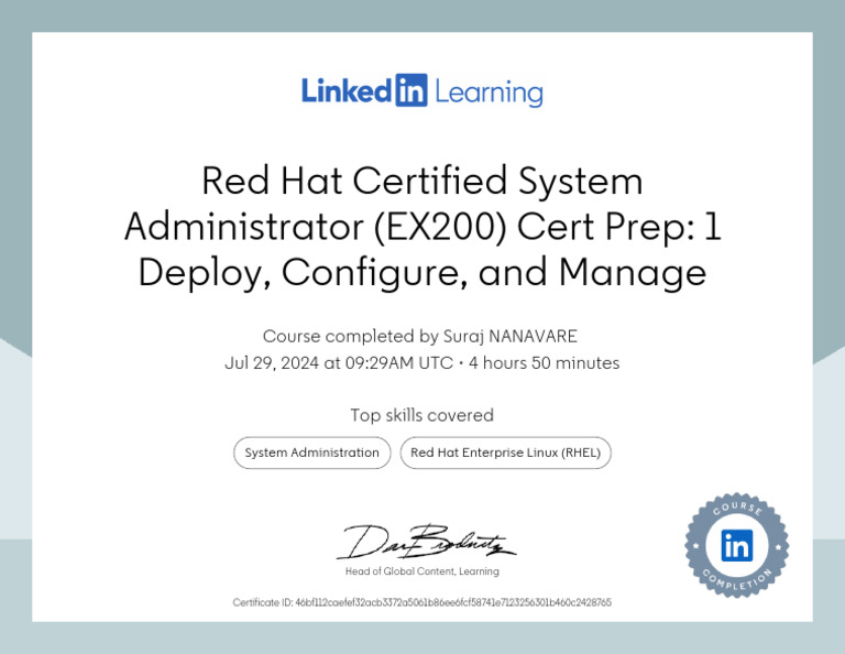 CertificateOfCompletion - Red Hat Certified System Administrator EX200 ...