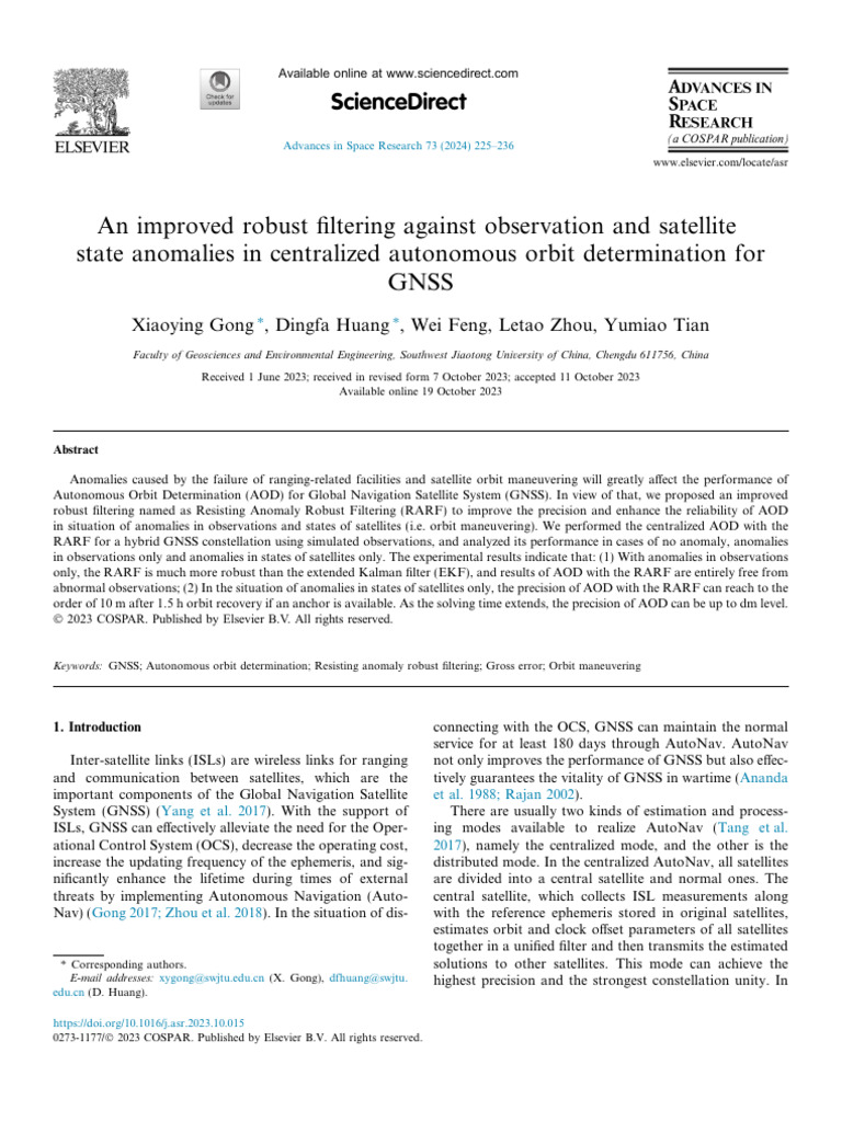 An Improved Robust Filtering Against Observation and Satell 2024 ...
