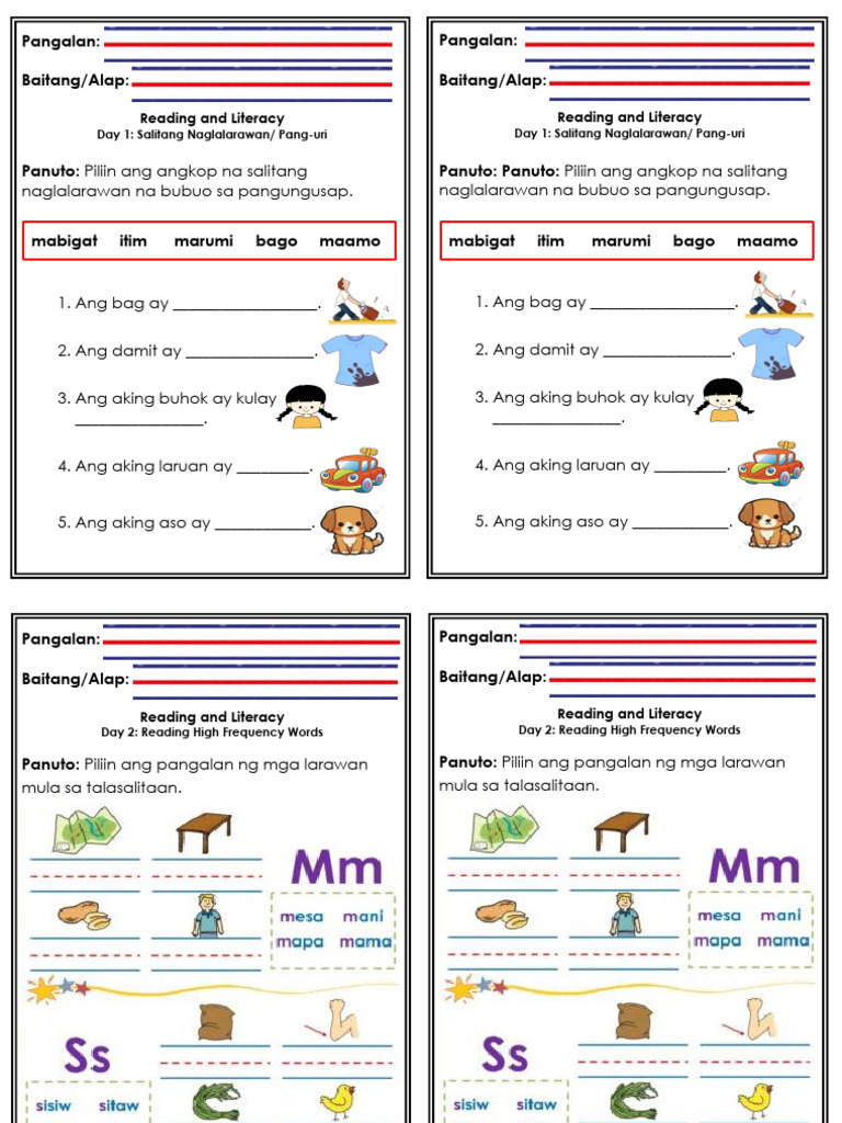 Pangalan: Baitang/Alap: Pangalan: Baitang/Alap:: Reading and Literacy ...