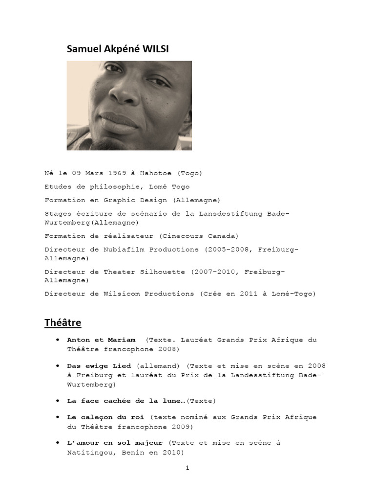 Samuel Akpéné WILSI : Parcours artistique | PDF