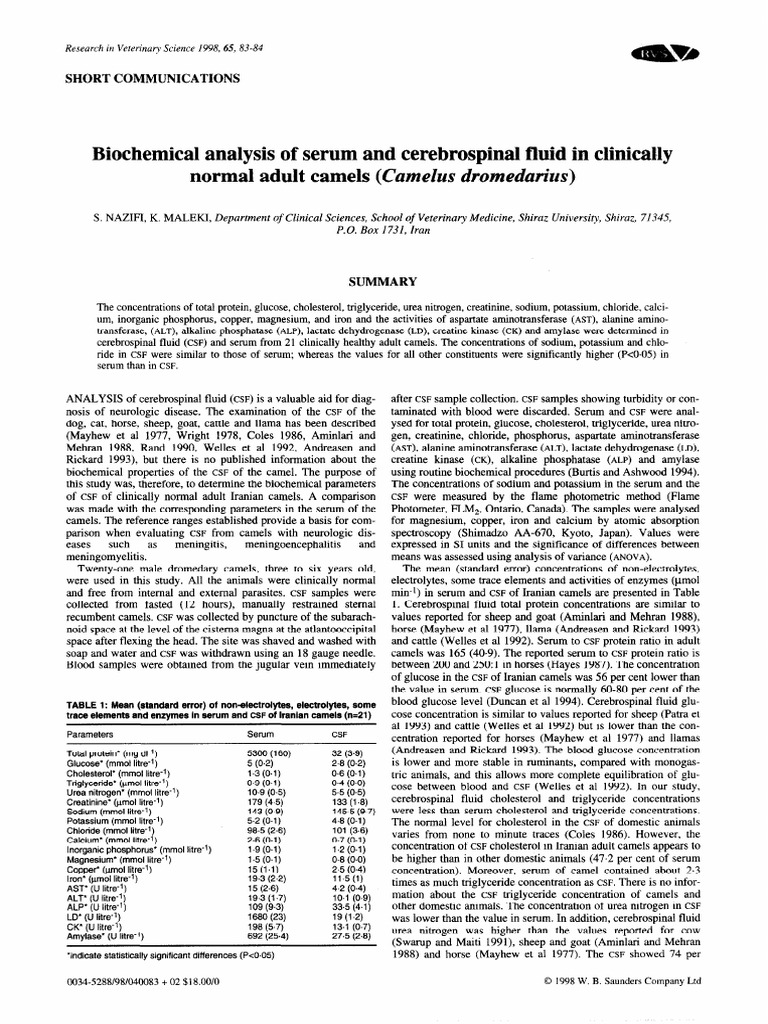 Biochemical Analysis of Serum and Cerebrospinal Fluid in Clinically ...
