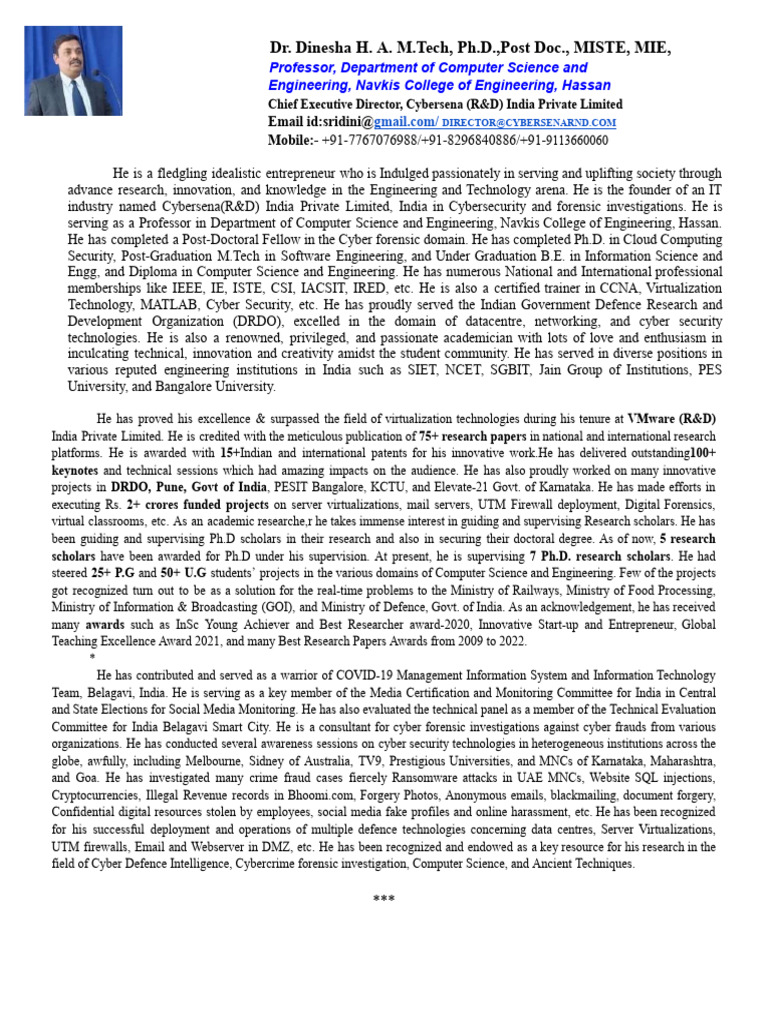 Dinesh H.A.: Cybersecurity Innovator | PDF | Cybercrime | Cyberwarfare