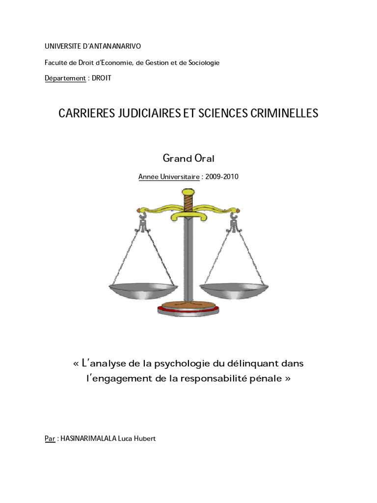 Psychologie du délinquant et responsabilité pénale | PDF | Crimes ...