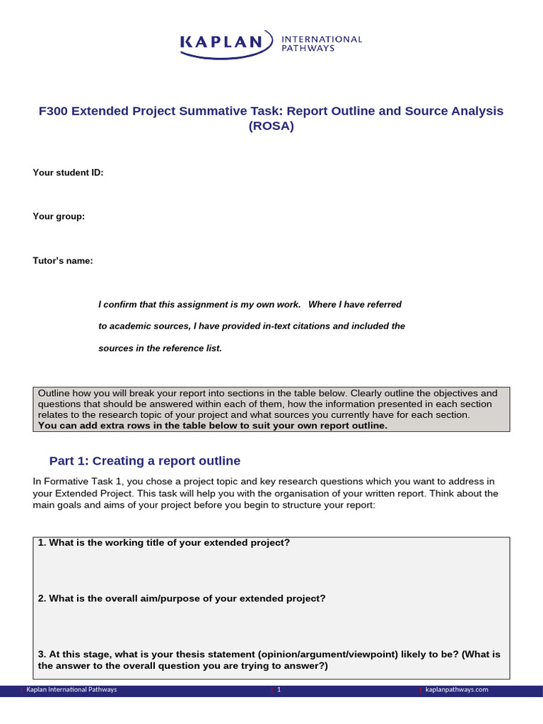 F300 Project Report Outline Guide | PDF | Citation | Science