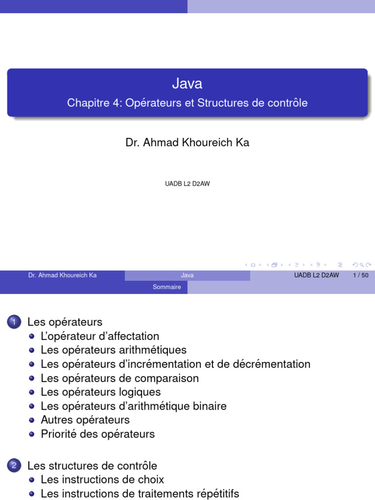 Opérateurs et Contrôles en Java | PDF | Structure de contrôle | Java ...