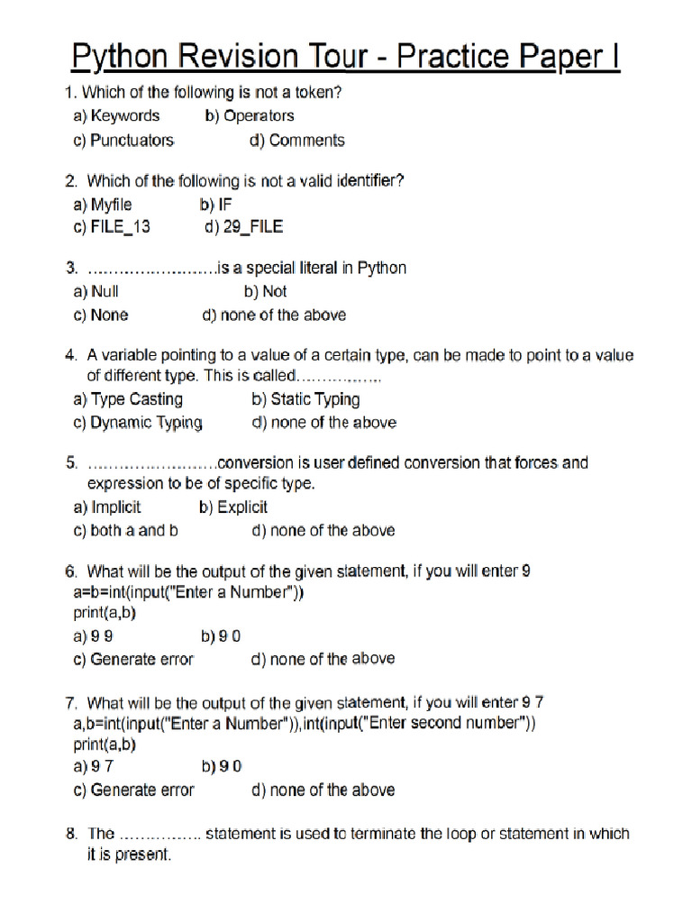 Pythonrevisiontourquestions | PDF