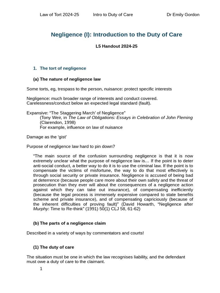 Understanding Duty of Care in Negligence | PDF | Negligence | Duty Of Care