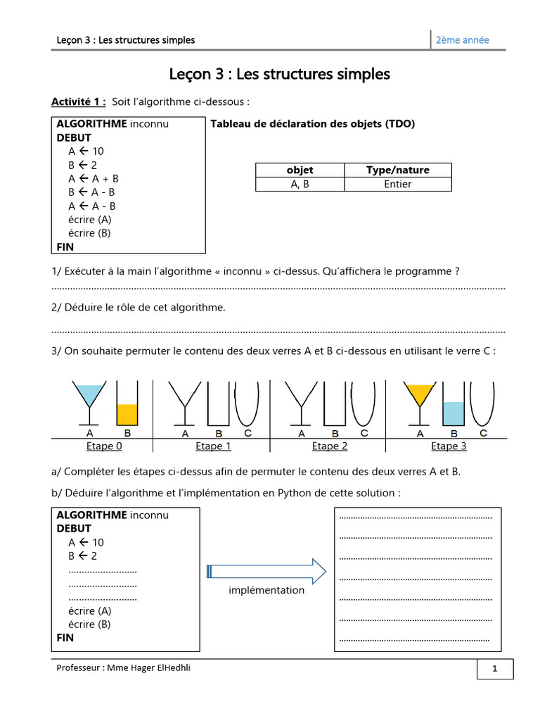 Structures simples en algorithmes et Python | PDF | Python (Langage de ...