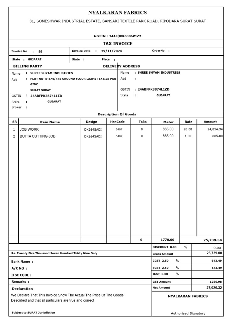 GST Tax Invoice for Shree Shyam Industries | PDF | Invoice | Economies