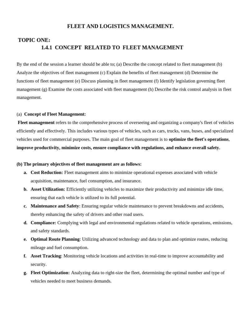 Fleet and Logistics Management Overview | PDF | Logistics | Warehouse