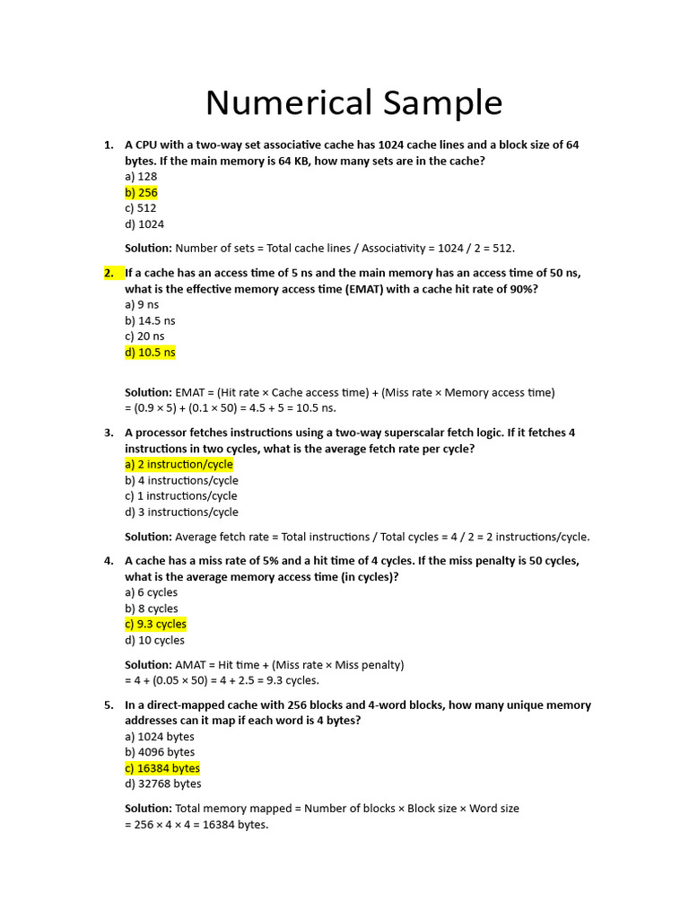 CSE211 Numerical Sample | PDF | Cpu Cache | Computing
