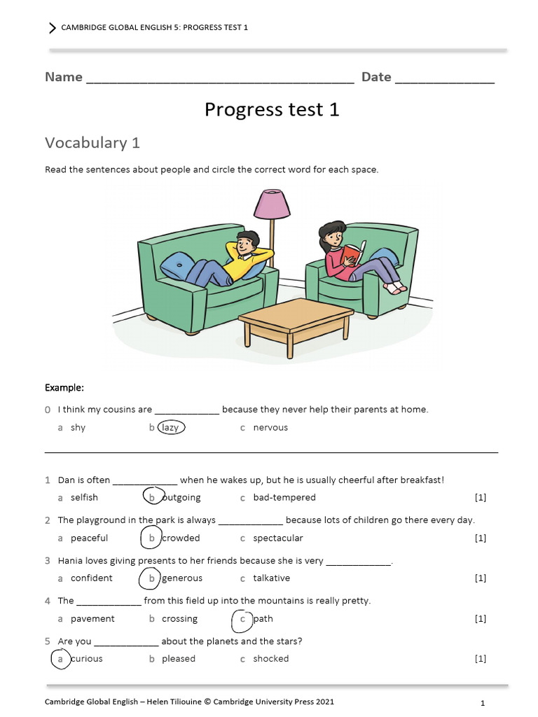 Cambridge Global English 5 Progress Test 1 | PDF