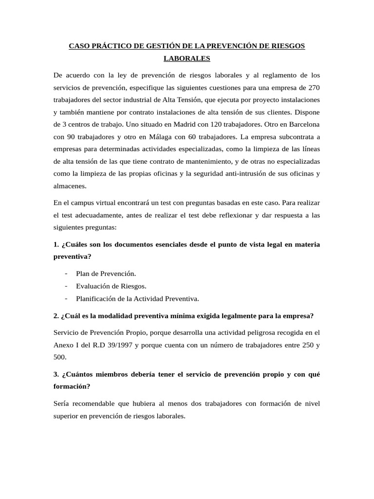 Test sobre la gestión de la prl | PDF | Business | Outsourcing