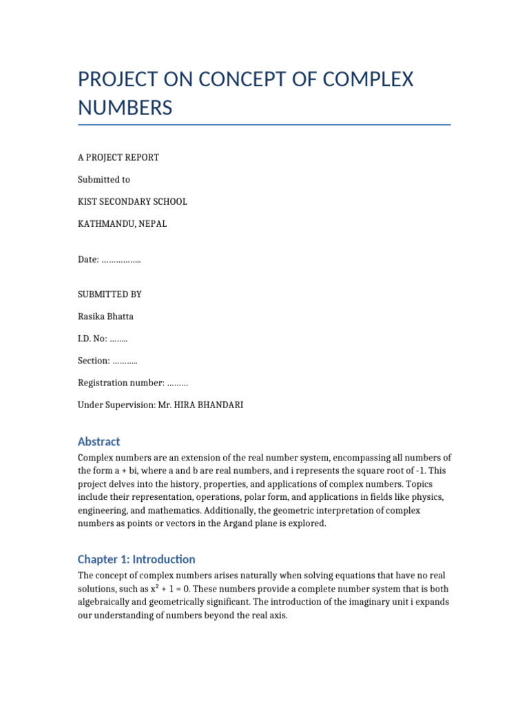 Understanding Complex Numbers: A Project Report | PDF | Complex Number ...