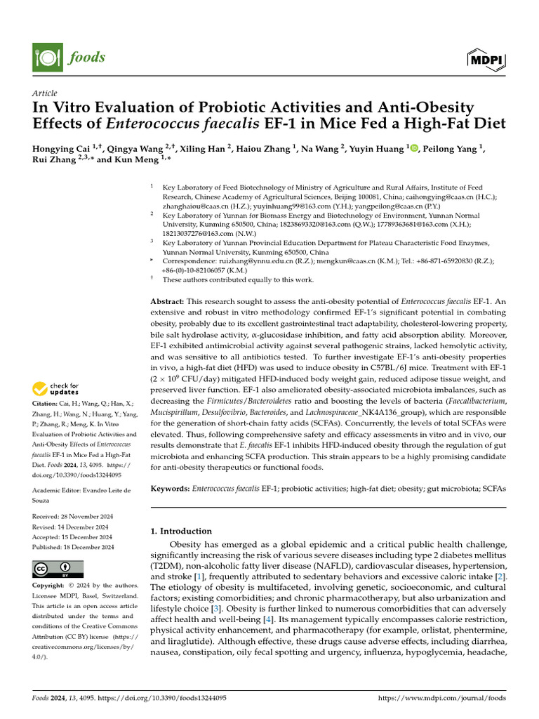 In Vitro Evaluation of Probiotic Activities and Anti-Obesity Effects of ...