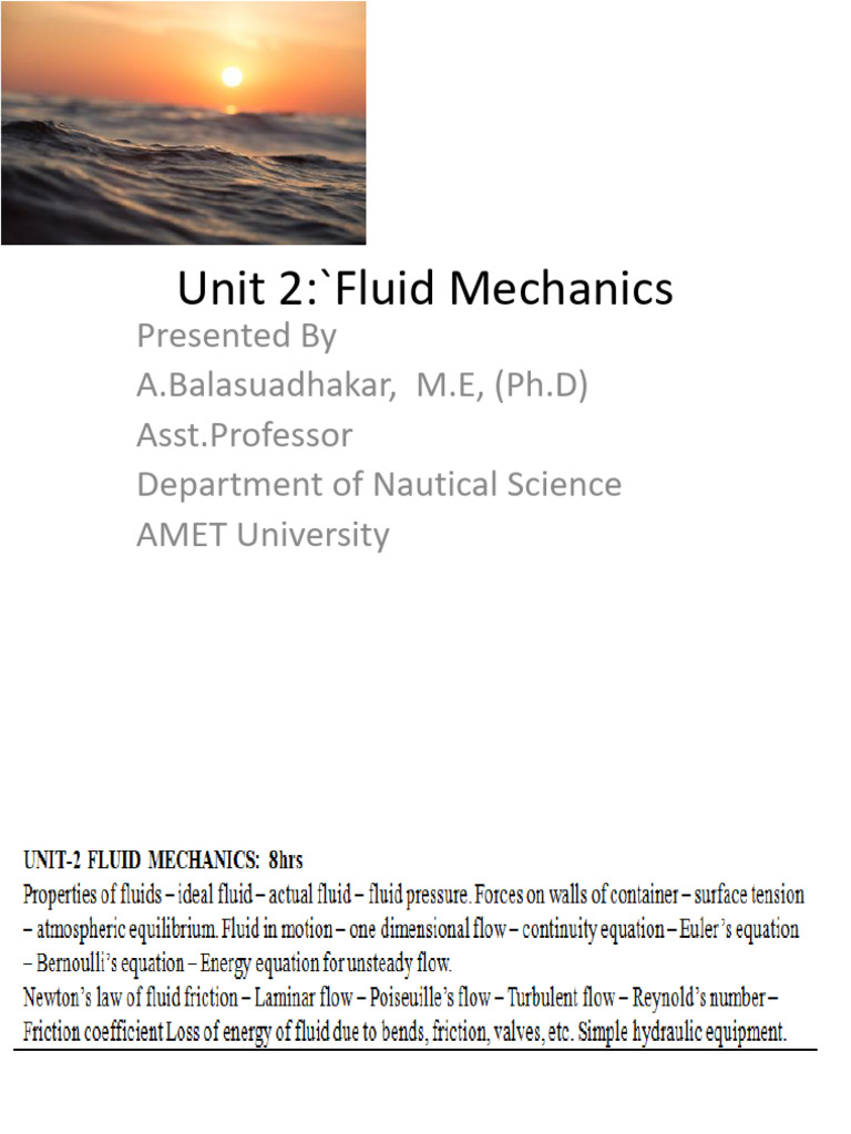 Fluid Mechanics Syllabus Overview | PDF