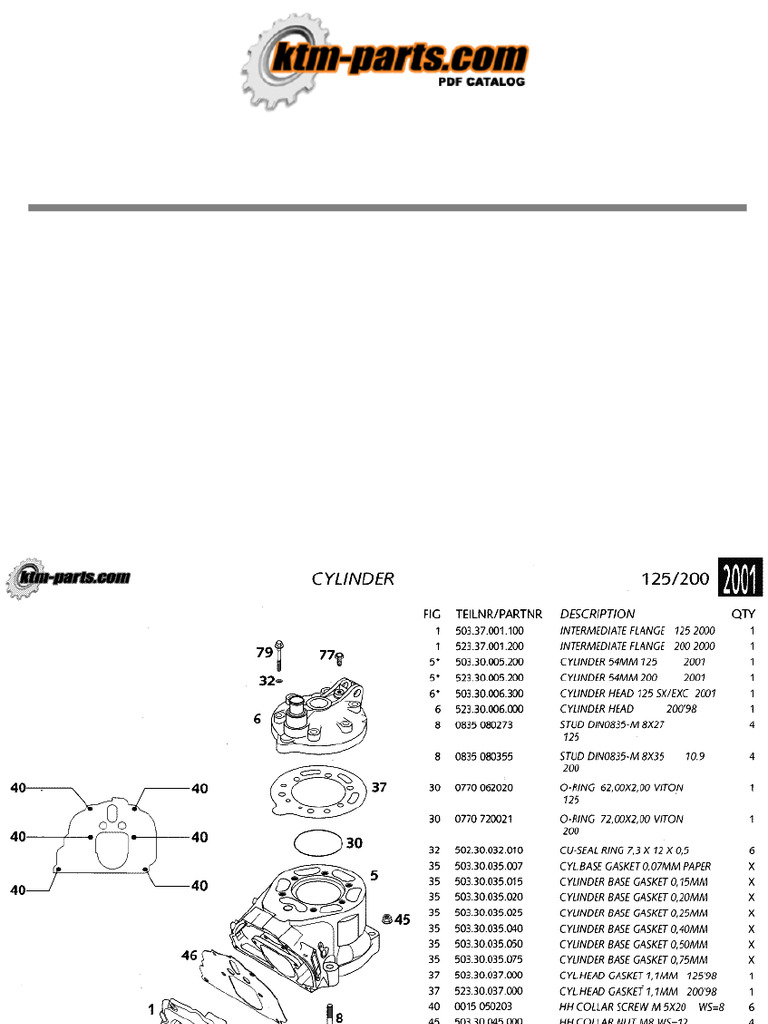 KTM 125-200 Parts Catalogue Guide | PDF | Engines | Vehicle Parts