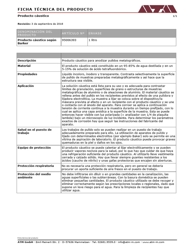PDS Barker Reagent Es | PDF | Corrosión | Aluminio