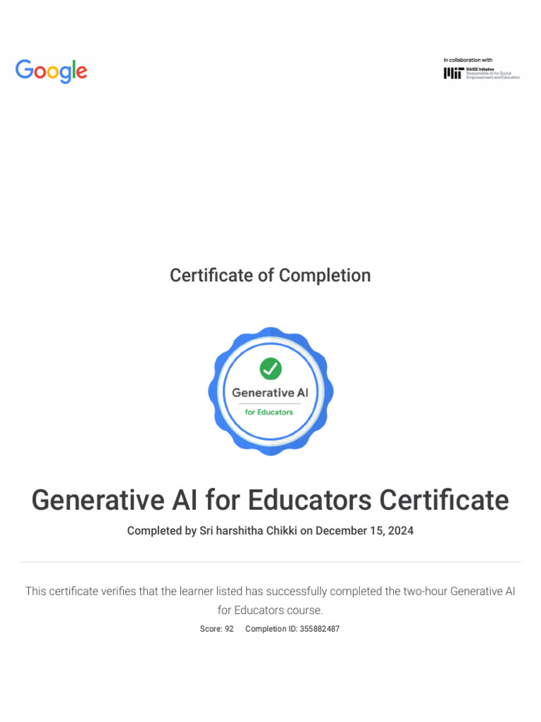 Generative AI for Educators Certificate | PDF