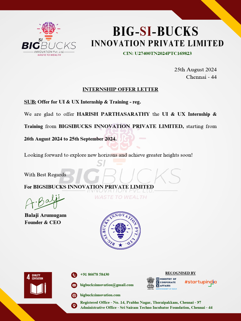 UI & UX BIG BUCKS OFFER LETTERS - AUG To SEP Batch-14 | PDF