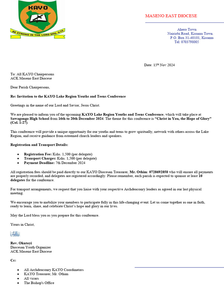 Letter Lake Region Kayo Conference Sawagongo | PDF | Protestant ...
