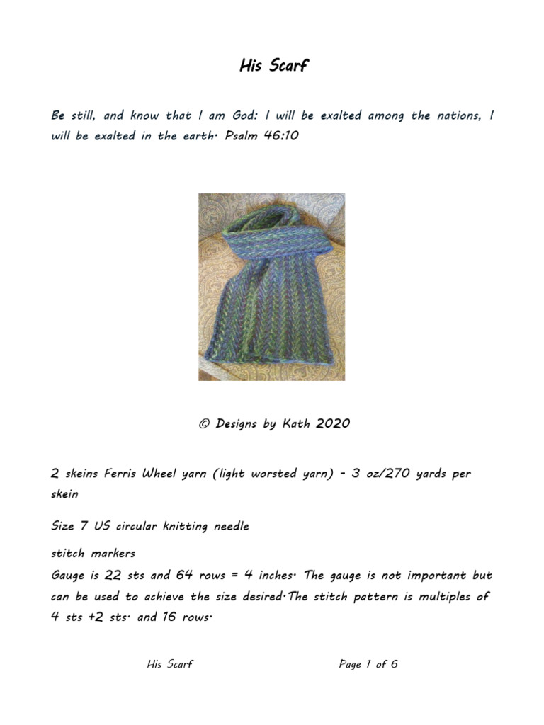His Scarf Knitting Pattern Guide | PDF | Knitting | Gauge (Knitting)