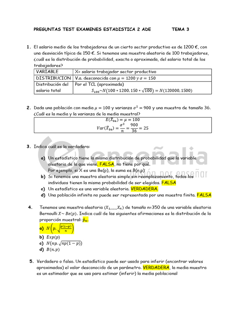 Soluciones Ejercicios Test Tema 3 | PDF | Media | Estadística
