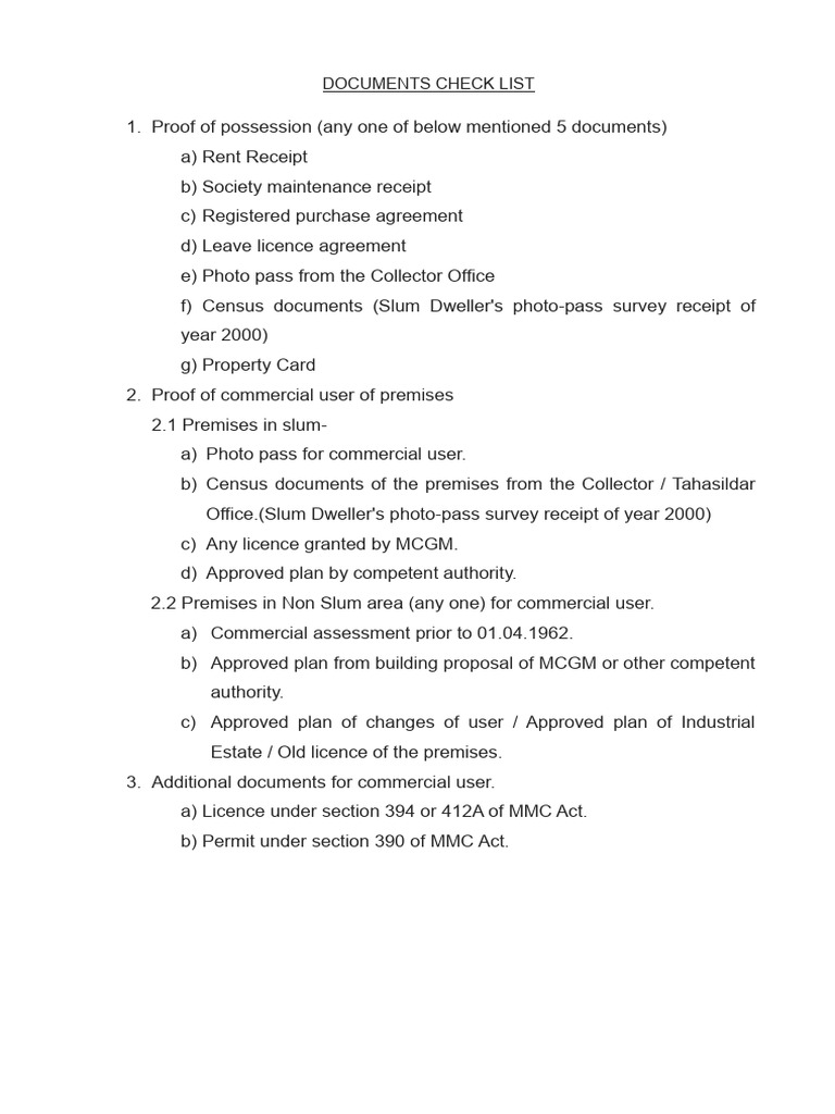 Documents Check List1 | PDF