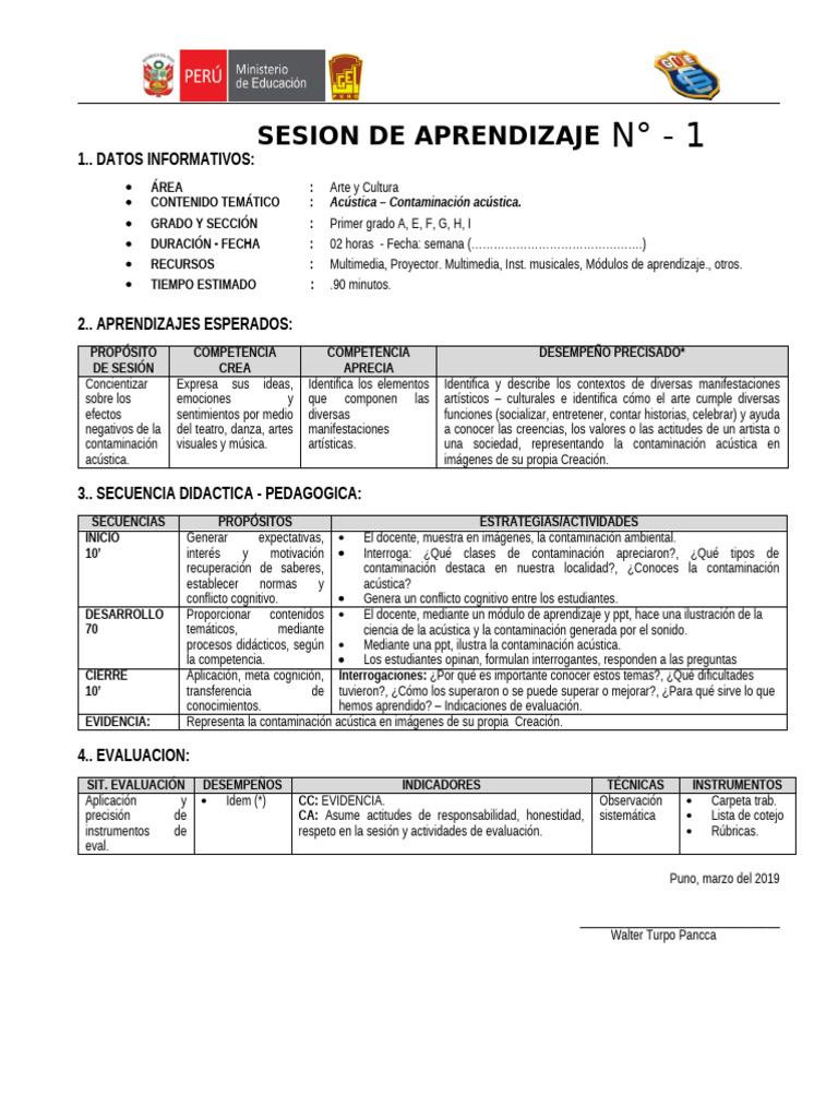 Sesiones de Aprendizaje en Arte y Cultura | PDF | Evaluación | Maestros