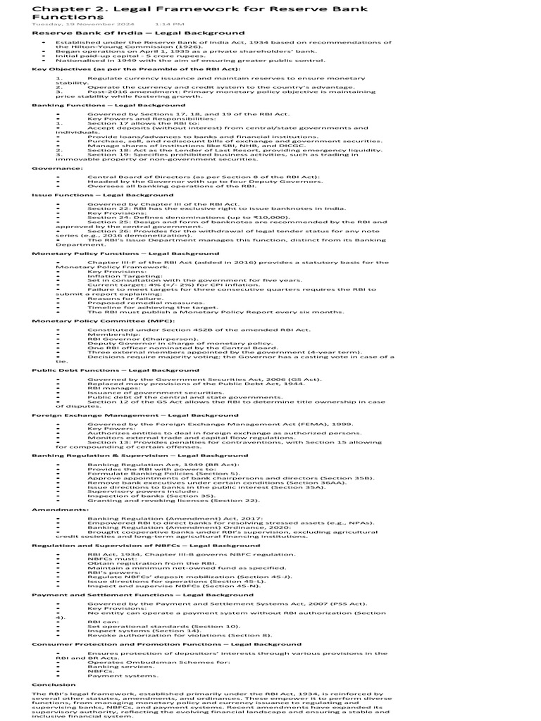Legal Framework of Reserve Bank Functions | PDF | Reserve Bank Of India ...