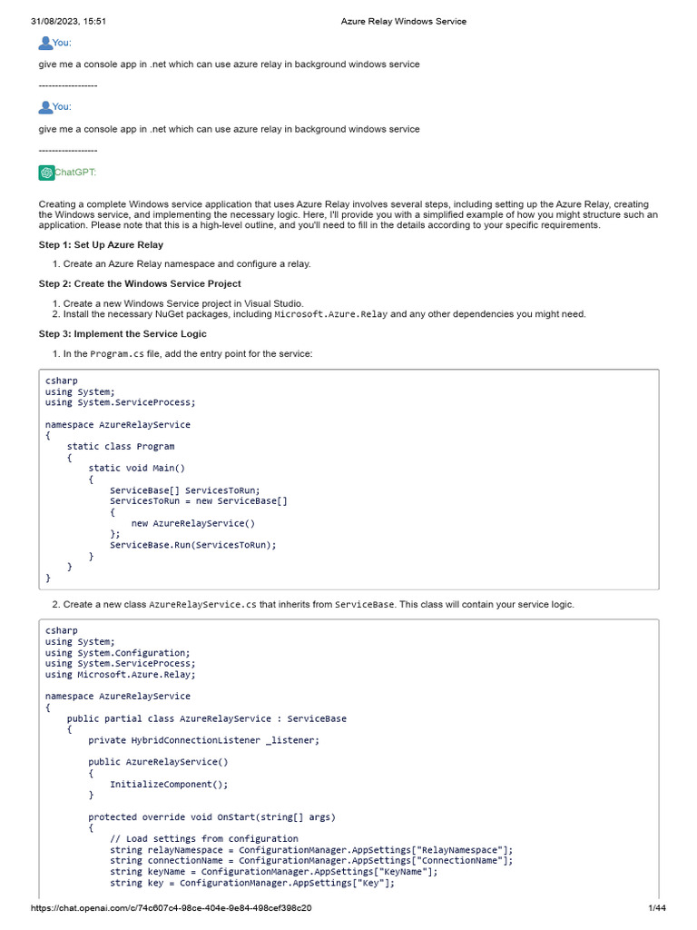 Azure Relay Windows Service Guide | PDF | Software Engineering | Computing