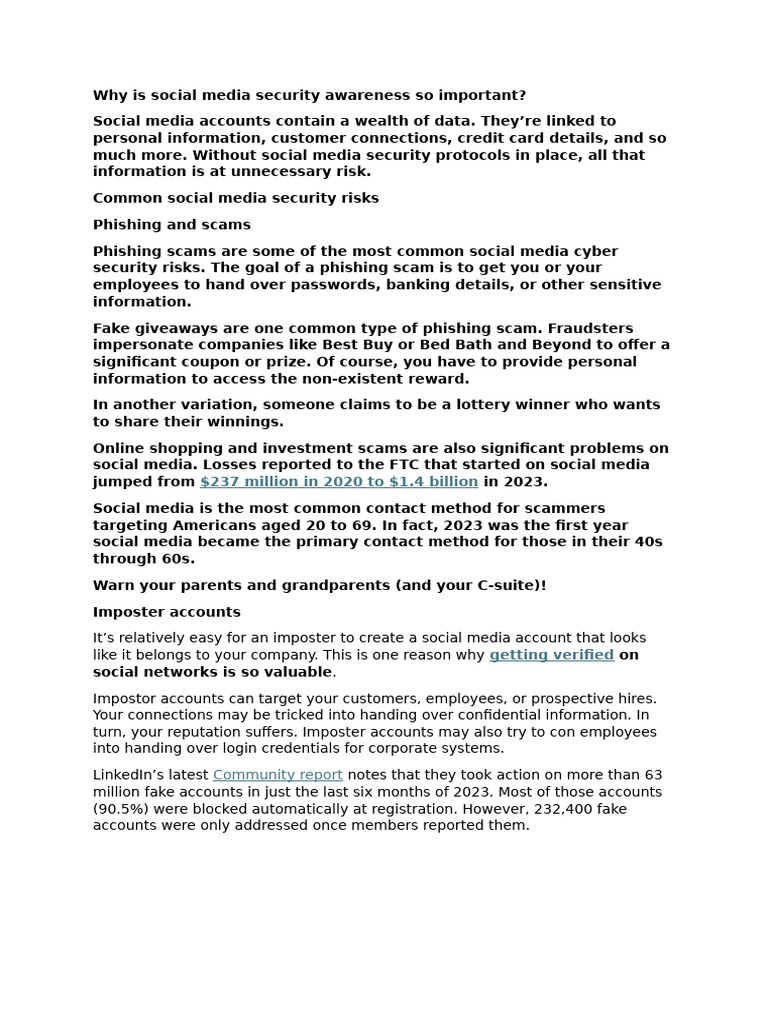 Social Media Security Awareness Risks | PDF