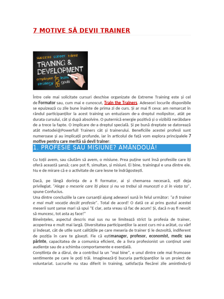 7 Motive Să Devii Trainer | PDF