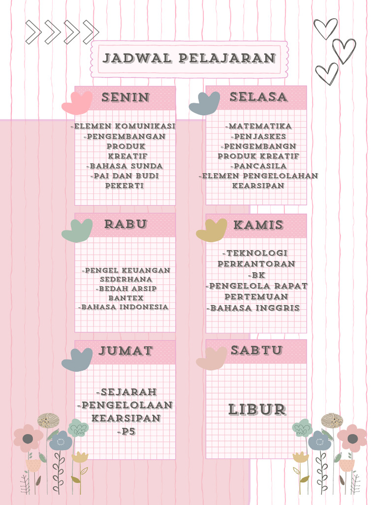 Merah Muda Ceria Imut Jadwal Pelajaran Dokumen A4.PDF | PDF