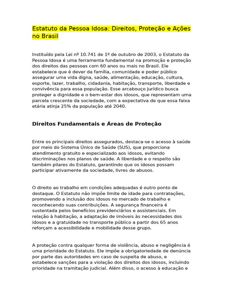 Direitos e Proteção ao Idoso no Brasil | PDF | Terceira idade | Violência