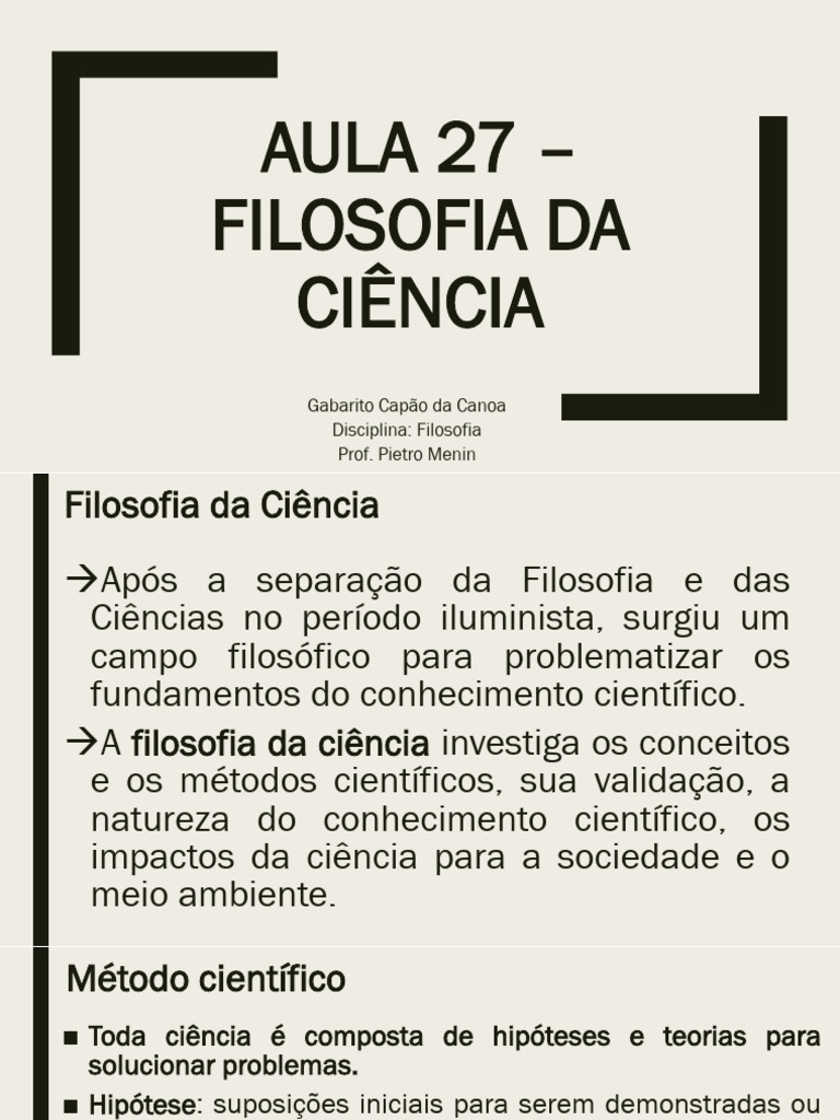 Aula 27 Filosofia Da Ciência | PDF | Science | Método científico