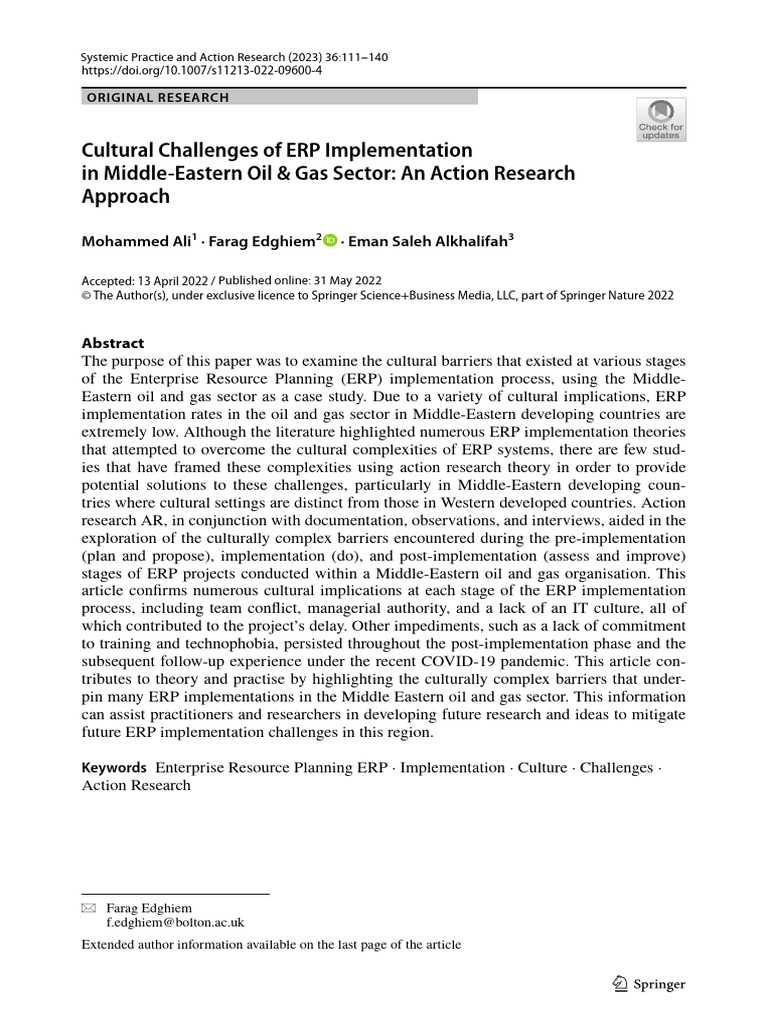 Cultural Challenges of ERP Implementation | PDF | Enterprise Resource ...