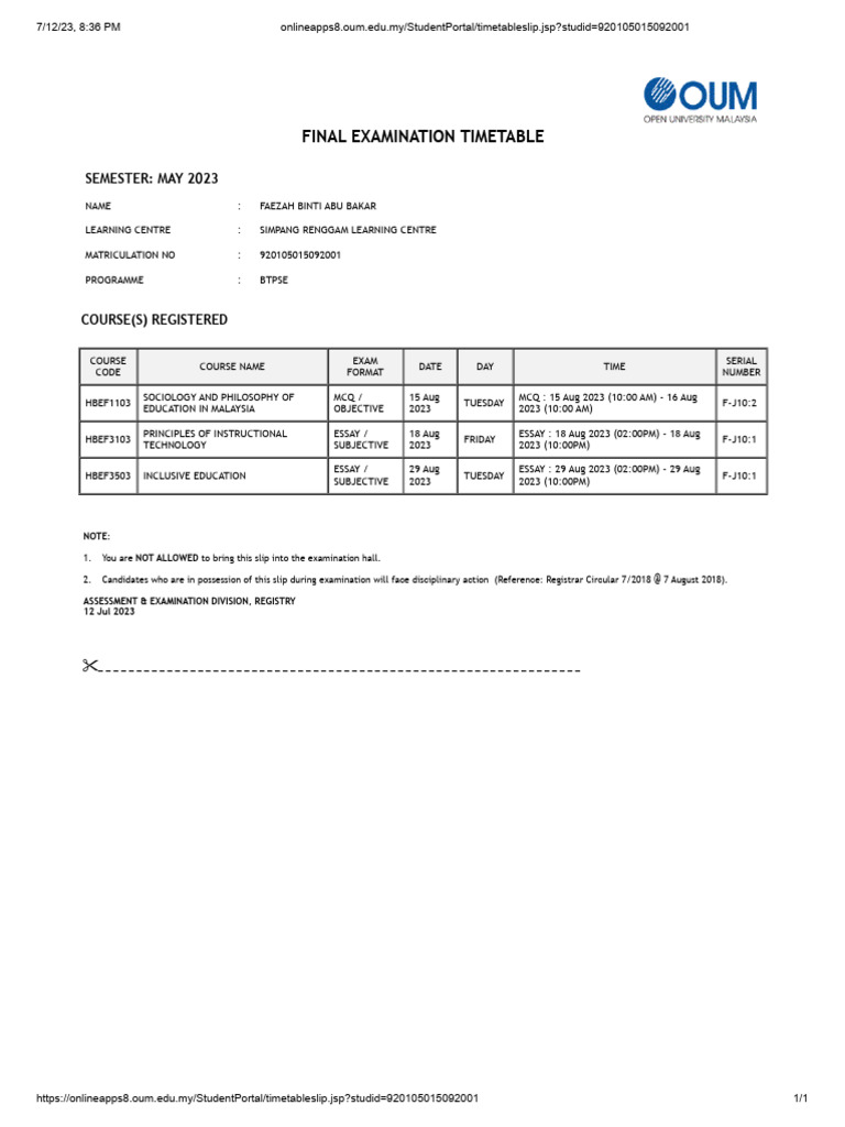 Jadual Exam Pdf Tests Student Assessment And Evaluation