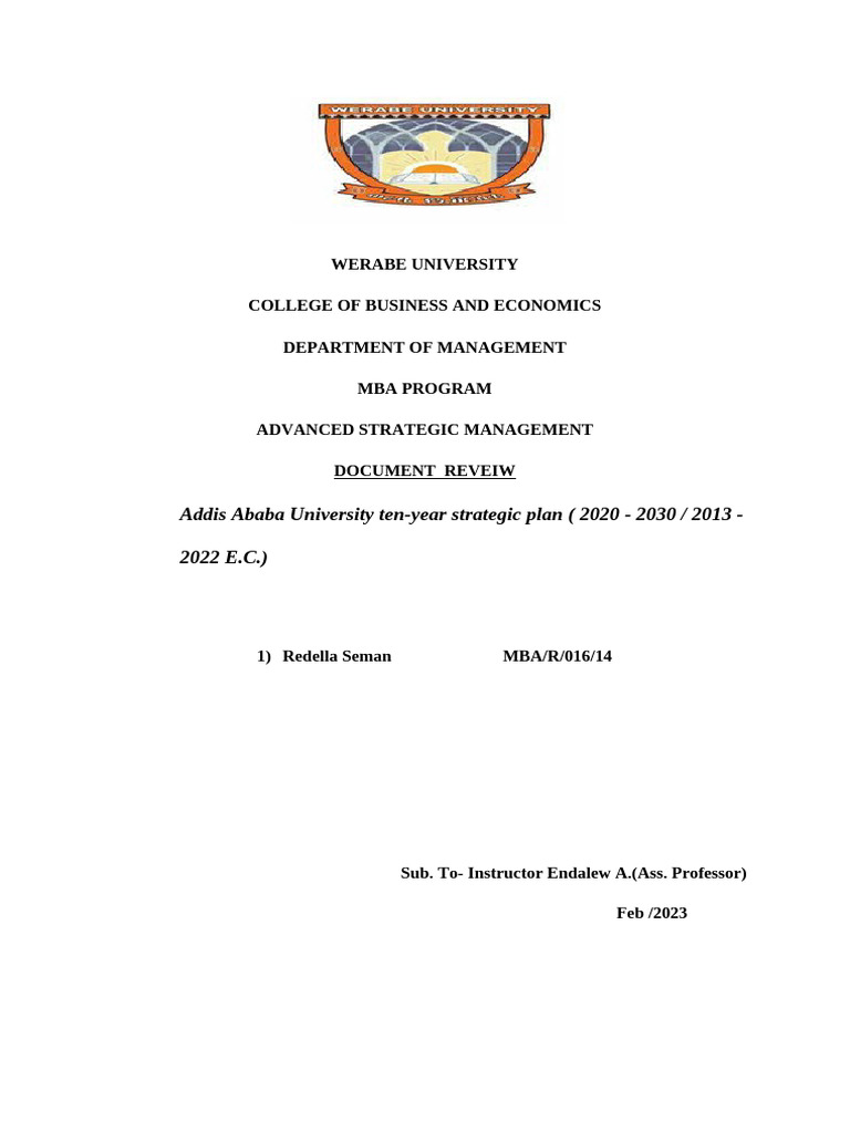 Review of Addis Ababa University's 2020-2030 Strategic Plan | PDF ...